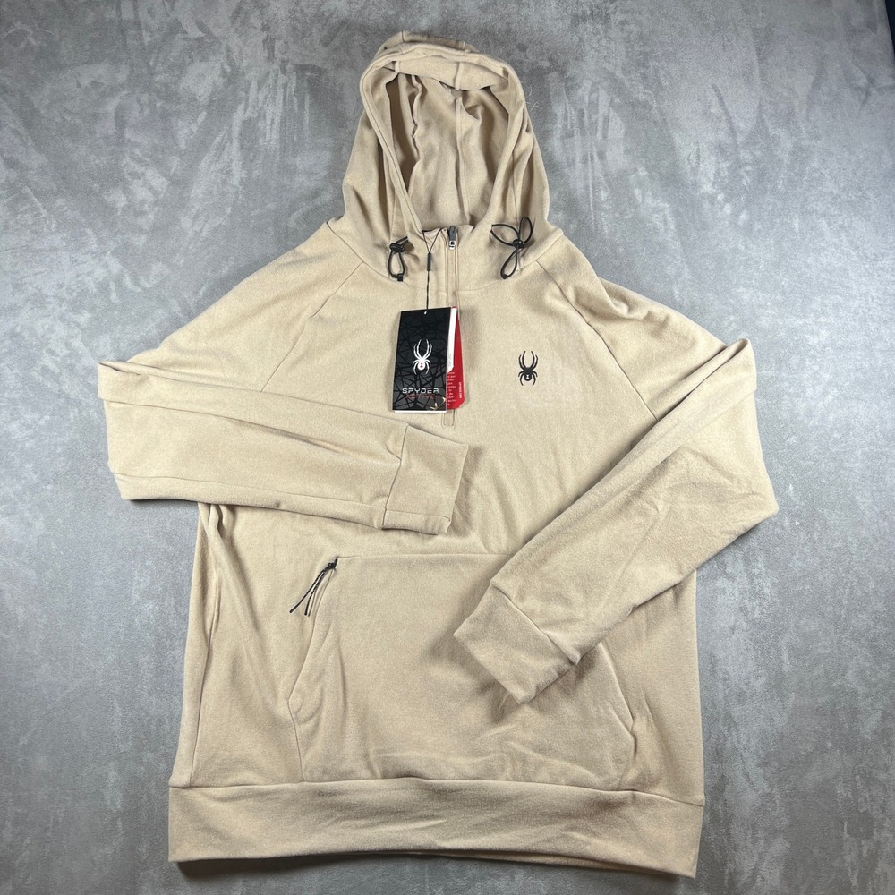 Spyder Active Mens Large Tan Quarter Zip Hoodie Sweatshirt SPM883 NWT